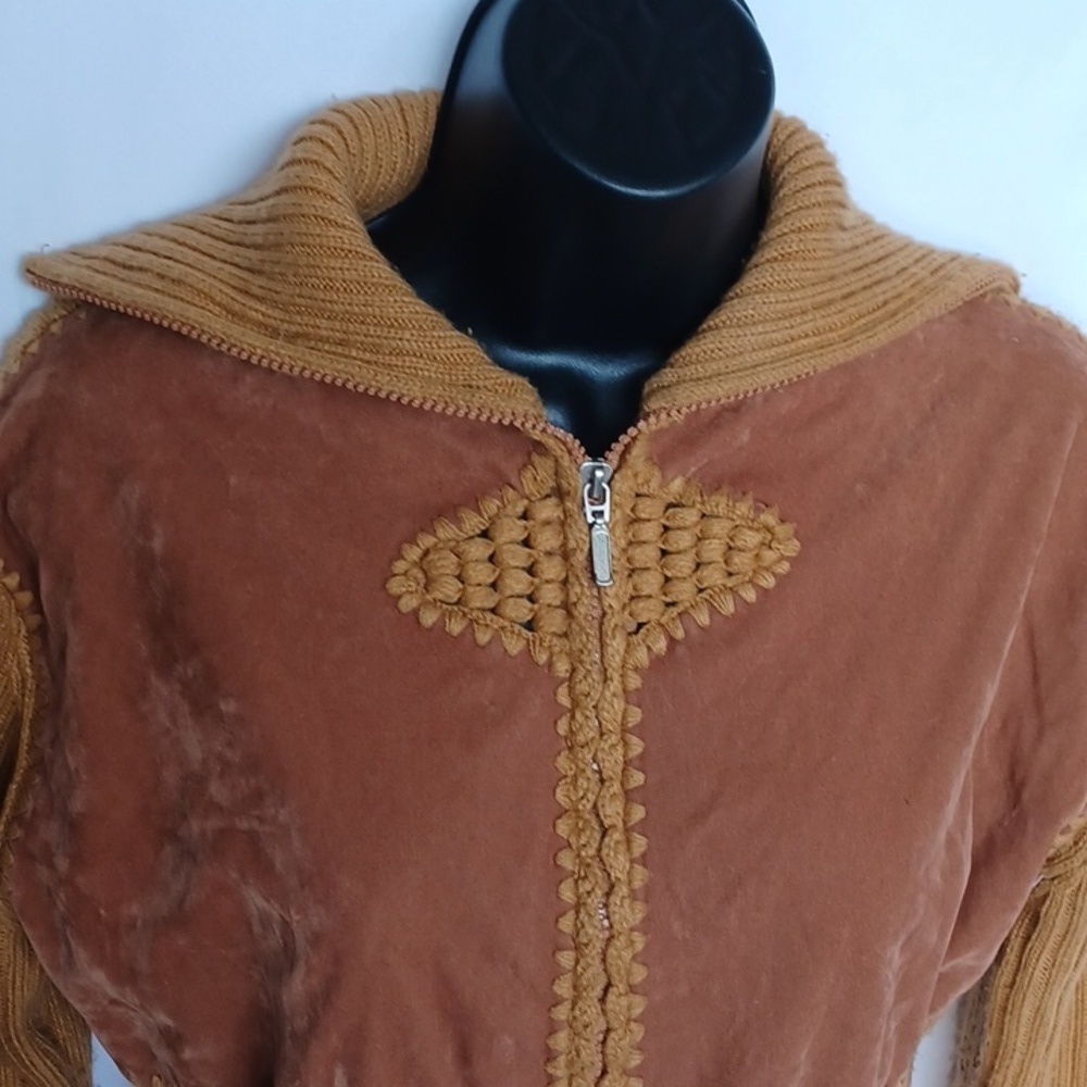 Vintage 70s Knit/velvet Coat/sweater Penny Lane Embroidered, dual zip - Picture 2 of 8